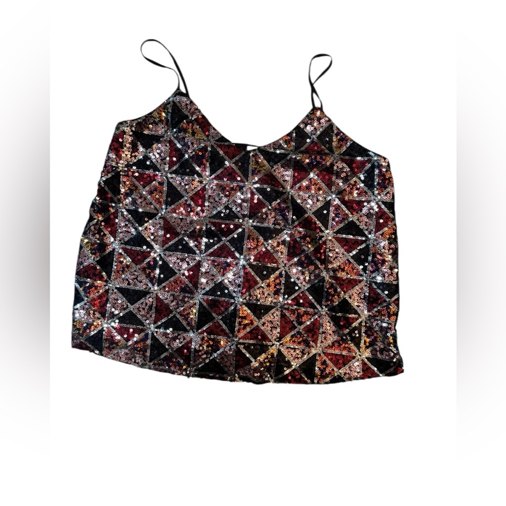 Sequin Cami Tank Top | Geometric Party Blouse | Size 2X